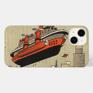 Antieke Sciencefiction Cruise-schip Helikopter Case-Mate iPhone 14 Hoesje