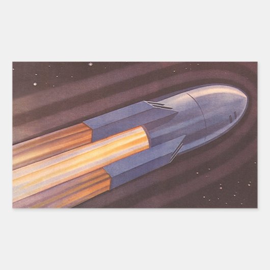 Antieke Sciencefiction Ruimteschip Raketten Rechthoekige Sticker (Voorkant)