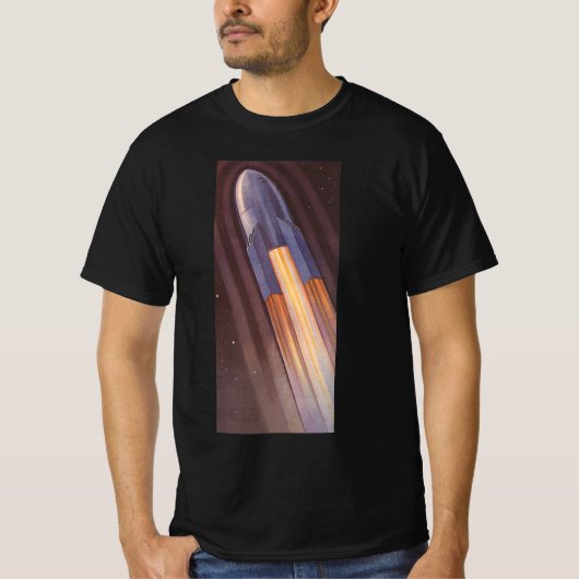 Antieke Sciencefiction Ruimteschip Raketten T-shirt (Voorkant)