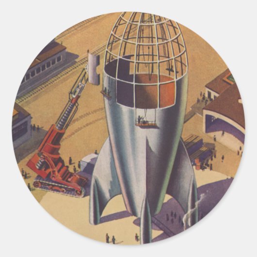 Antieke Sciencefiction, Sci Fi, Bouwen aan een Rak Ronde Sticker (Voorkant)