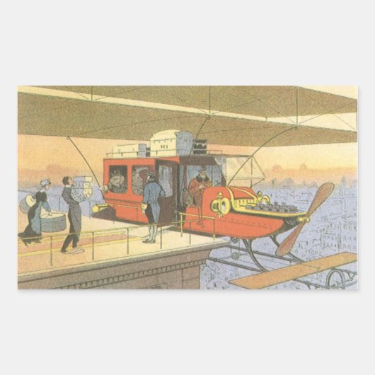 Antieke Sciencefiction Vliegtuig Helikopter Limous Rechthoekige Sticker (Voorkant)