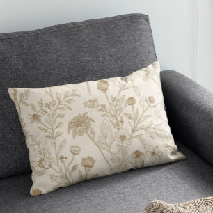 Antieke Sepia Botanische Lijnkunst Bloemmotief Accent Kussen
