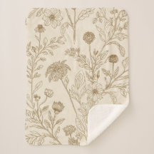 Antieke Sepia Botanische Lijnkunst Bloempatroon