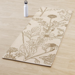 Antieke Sepia Botanische Lijnkunst Bloempatroon Yogamat