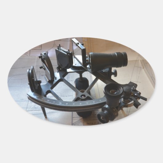 Antieke Sextant Ovale Sticker (Voorkant)