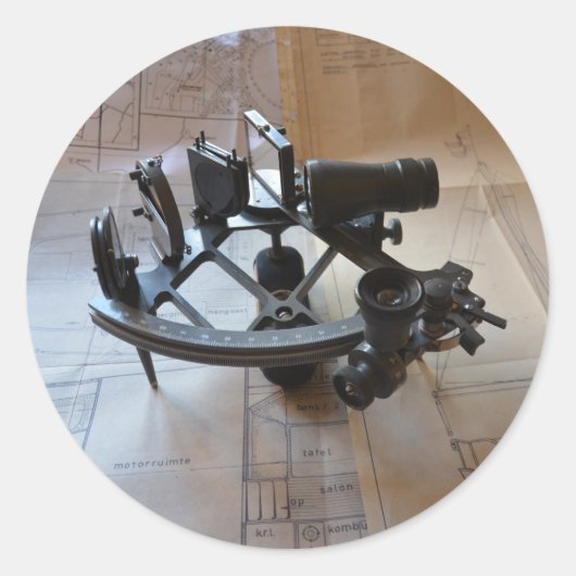 Antieke Sextant Ronde Sticker (Voorkant)