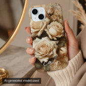 Antieke Shabby Chic Crème Roos Collage Aangepaste Case-Mate iPhone Case