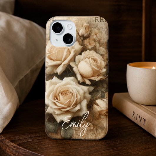 Antieke Shabby Chic Crème Roos Collage Aangepaste Case-Mate iPhone Case