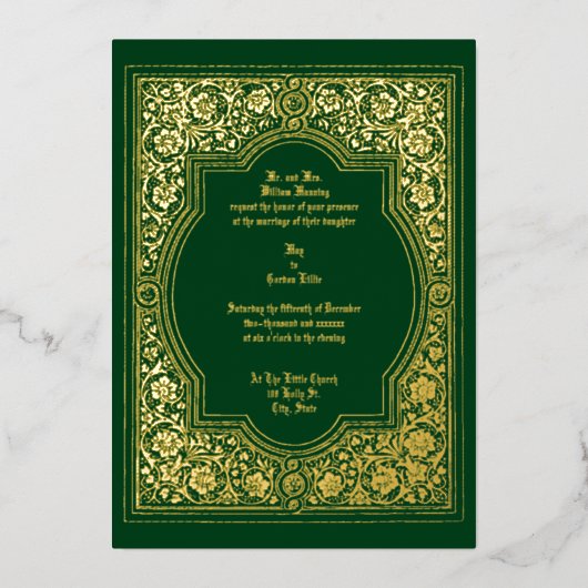 Antieke Sierlijke Bloemrand Bruiloft Folie Uitnodiging (Voorkant)