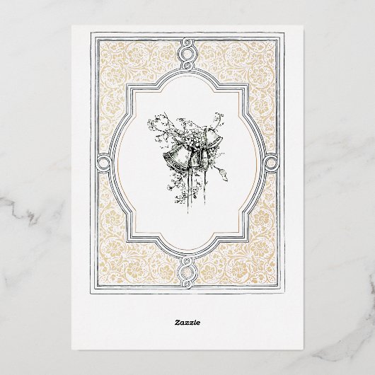 Antieke Sierlijke Bloemrand Bruiloft Folie Uitnodiging (Achterkant)