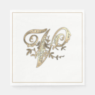 Antieke Sierlijke Gouden Monogram V Servet