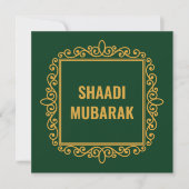 Antieke sierlijke groene Shaadi Mubarak kaart (Voorkant)