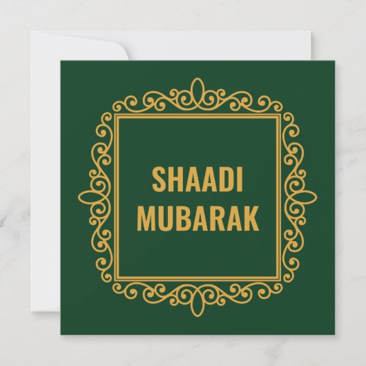 Antieke sierlijke groene Shaadi Mubarak kaart (Voorkant)