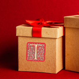 Antieke sierlijke monogram - hoofdletter T Vierkante Sticker