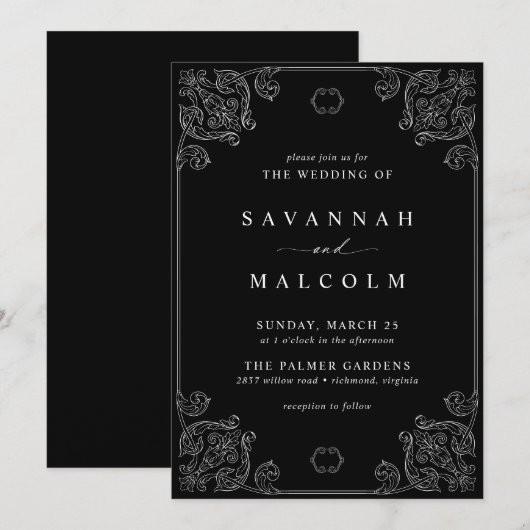 Antieke sierlijst | Elegante donkere zwarte trouwf Kaart (Voorkant / Achterkant)