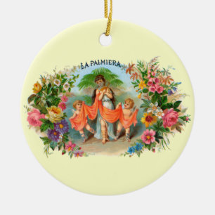 Antieke Sigarettenlabel La Palmiera, Vrouw met Eng Keramisch Ornament