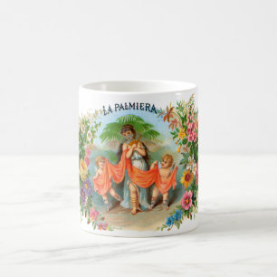 Antieke Sigarettenlabel La Palmiera, Vrouw met Eng Koffiemok
