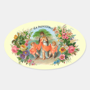 Antieke Sigarettenlabel La Palmiera, Vrouw met Eng Ovale Sticker