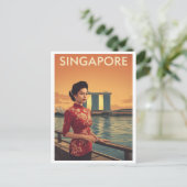 Antieke Singapore Qipao Briefkaart (Staand voorkant)