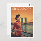 Antieke Singapore Qipao Briefkaart (Voorkant / Achterkant)