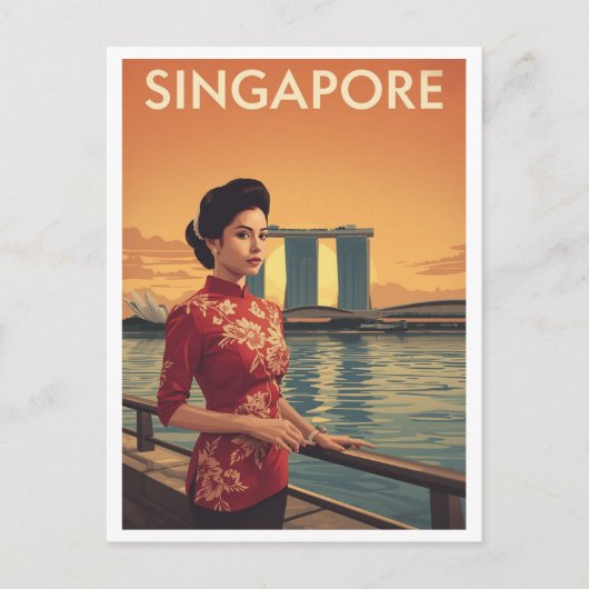 Antieke Singapore Qipao Briefkaart (Voorkant)
