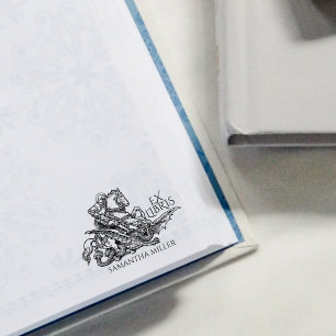 Antieke Sint-Joris Draak Ex Libris Bibliotheekboek Rubberstempel