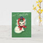 Antieke "Sitting Pretty" Kerstkat Kaart (Gele Bloem)