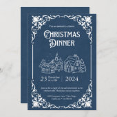 Antieke sjabloon voor kerstdiners in blauw en wit (Voorkant / Achterkant)