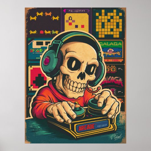 Antieke Skelet Gaming Liefhebber Poster (Voorkant)