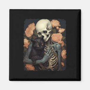 Antieke skelet met een zwarte kat Halloween Got Magneet