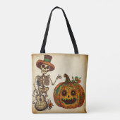 Antieke Skelet/Pompoen Dag van de Doden Tote Bag (Achterkant)
