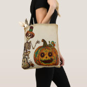 Antieke Skelet/Pompoen Dag van de Doden Tote Bag (Dichtbij)