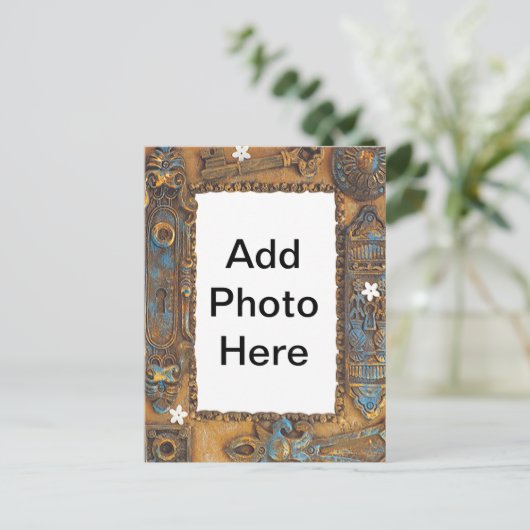 Antieke skelet sleutel frame voeg uw eigen foto briefkaart (Staand voorkant)