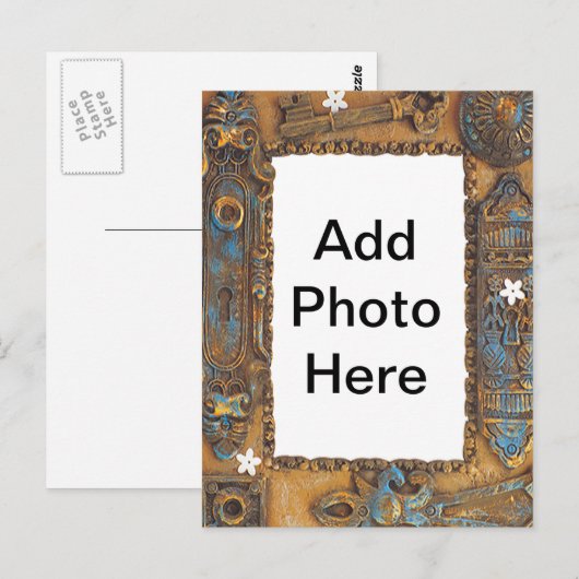 Antieke skelet sleutel frame voeg uw eigen foto briefkaart (Voorkant / Achterkant)