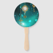 Antieke skelet sleutels op groene achtergrond handwaaier (Achterkant)