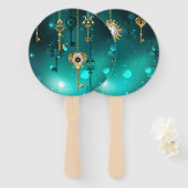 Antieke skelet sleutels op groene achtergrond handwaaier (Voorkant en achterkant)