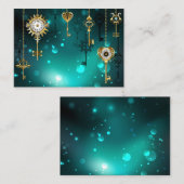 Antieke skelet sleutels op groene achtergrond informatiekaartje (Voorkant / Achterkant)