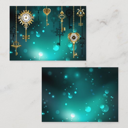 Antieke skelet sleutels op groene achtergrond informatiekaartje (Voorkant / Achterkant)