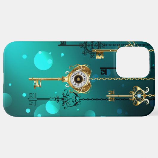 Antieke skelet sleutels op groene achtergrond iPhone hoesje (Achterkant horizontaal)