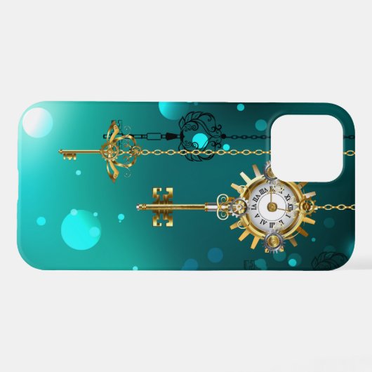 Antieke skelet sleutels op groene achtergrond iPhone hoesje (Achterkant horizontaal)