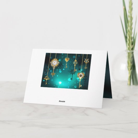 Antieke skelet sleutels op groene achtergrond kaart (Achterkant)