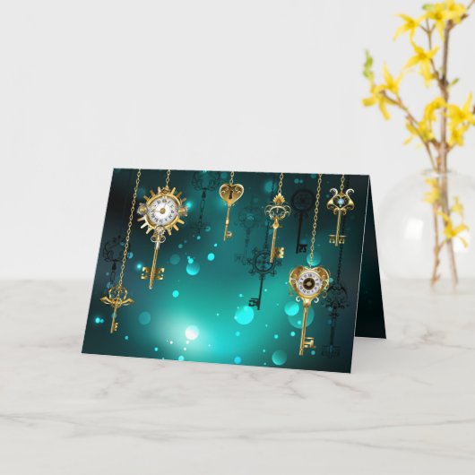 Antieke skelet sleutels op groene achtergrond kaart (Gele Bloem)