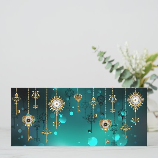 Antieke skelet sleutels op groene achtergrond kaart (Staand voorkant)