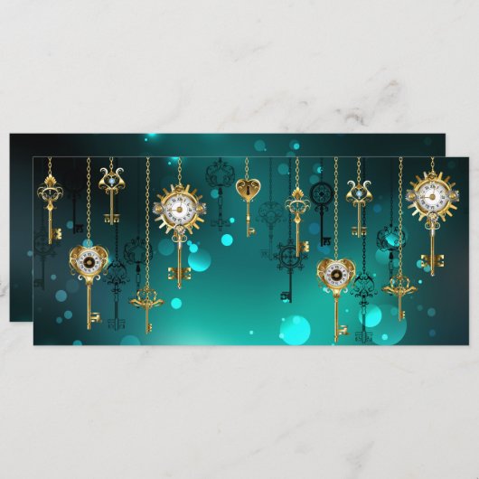 Antieke skelet sleutels op groene achtergrond kaart (Voorkant / Achterkant)