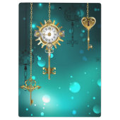 Antieke skelet sleutels op groene achtergrond klembord (Achterkant)