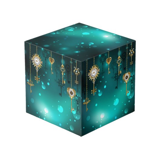 Antieke skelet sleutels op groene achtergrond kubus (Achter hoekig)