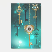 Antieke skelet sleutels op groene achtergrond post-it® notes (Voorkant)