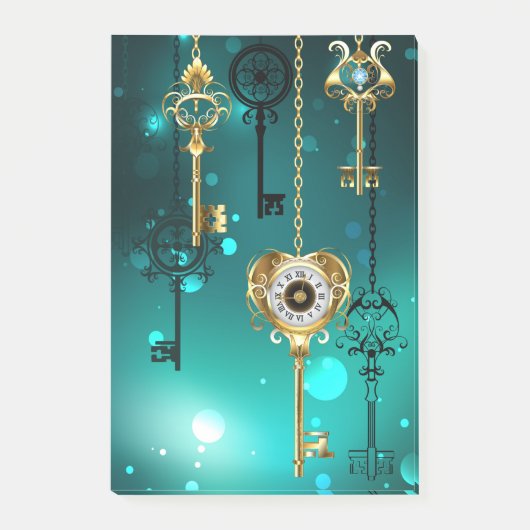 Antieke skelet sleutels op groene achtergrond post-it® notes (Voorkant)