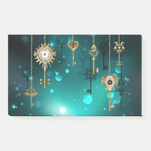 Antieke skelet sleutels op groene achtergrond post-it® notes (Voorkant)