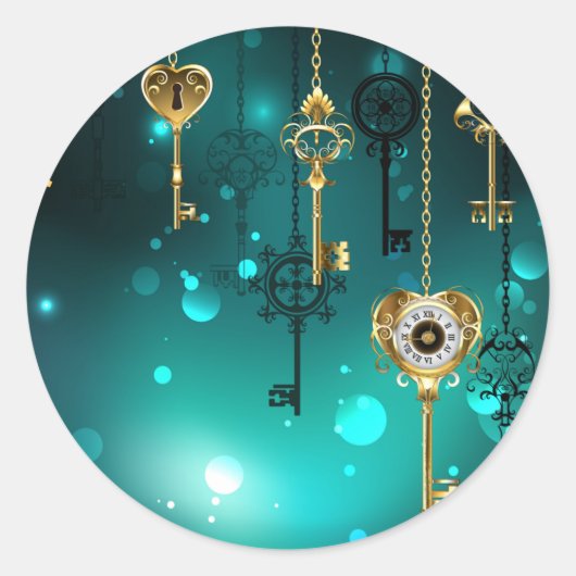 Antieke skelet sleutels op groene achtergrond ronde sticker (Voorkant)